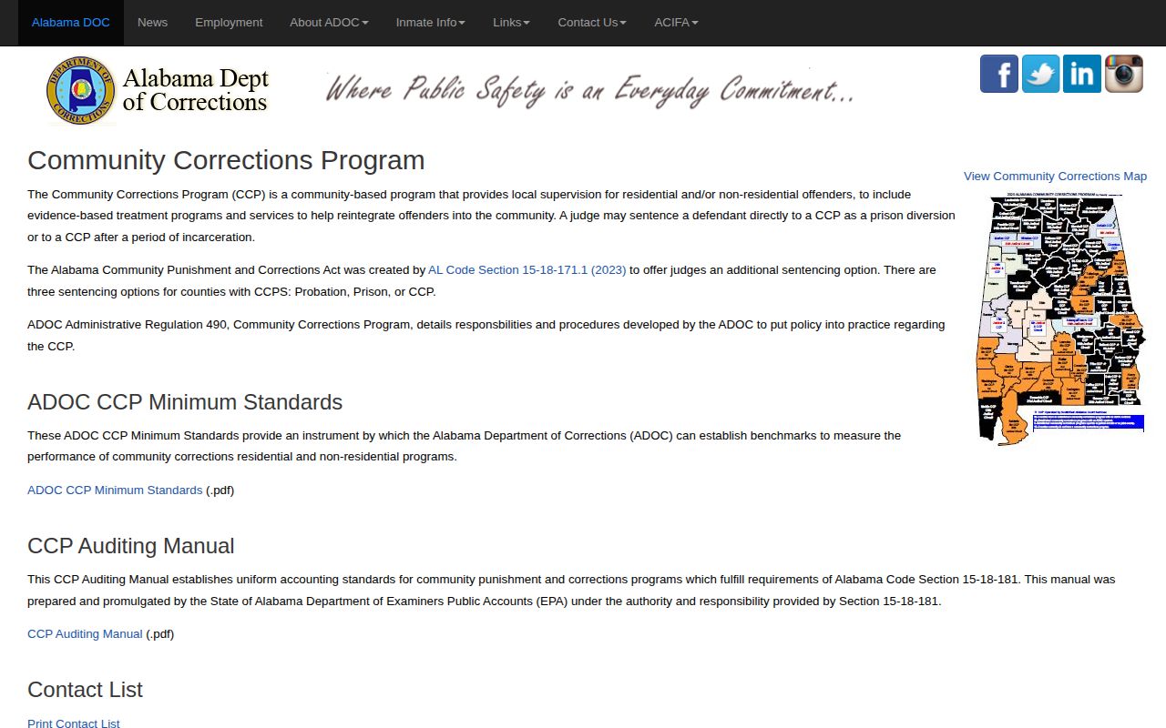ADOC Community Corrections Program listing for Jefferson County Community Corrections