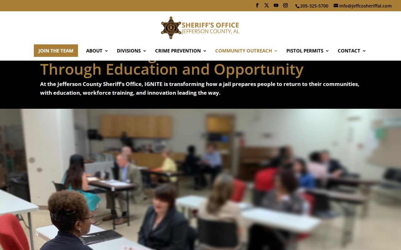 Jefferson County Sheriff's Office IGNITE reentry page used for Bessemer jail research