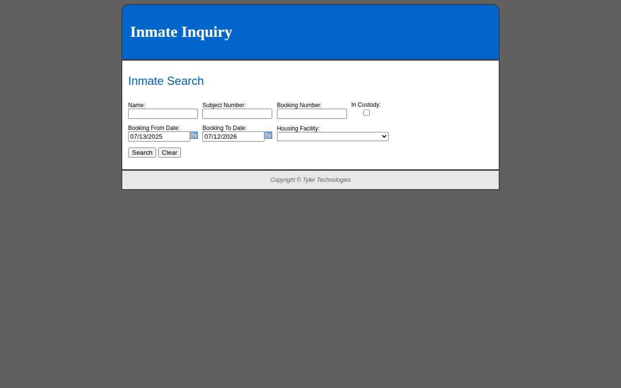 Jefferson County released inmates Tyler Inmate Inquiry search page